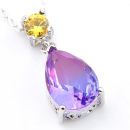 12 piece lot Exquisite Jewelry Pendants Bi colored Tourmaline Gems 925 sterling silver Necklaces Water Drop For Lady Cz Zircon Pen273f