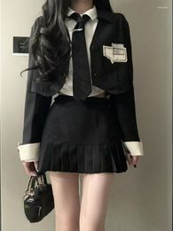 Work Dresses Preppy Style Fashion Suit Black Blazers Cardigan Casual Short Shirt Slim Y2k Mini Skirt Uniform Korean 3 Piece Set 2023 Chic