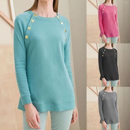 Women's Sweaters Ladies Autumn And Winter Button Round Neck Plain Colour Hoodies For Women Sports Zip Up Jackets Cotton Soft Sweatshirt