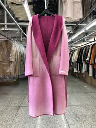 Women' Blends Reversible Gradient Hooded Double Sided Coat Women Long Korean Fashion Bathrobe Style Winter Jacket 230925