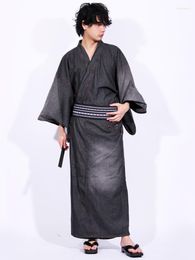 Ethnic Clothing Japanese Traditional Men's Kimono With Belt Formal Bathrobe Jeans Cuisine Work Clothes