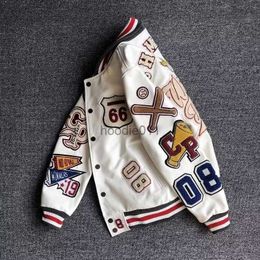 Y2K Baseball Uniform Jackets Retro Trend Leather Jacket Multi-letter Embroidery White Short Coat 2023 Men's Spring and Autumn L230
