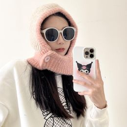 Berets Winter Women Knitted Cotton Cap Scarf Warm Scarves Outdoor Unisex Muffler Solid Rin Ats Snood At For