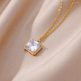 Pendant Necklaces Luxury Shiny Crystal Zircon Necklace For Women 18K Gold Plated Jewelry Body Decorate Chain Aesthetic Charm Accessories