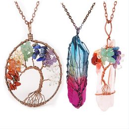 3pcs set 7 Chakra Quartz Natural Stone Tree of Life pendulum Pendant Necklace for Women Healing Crystal Necklaces Pendants Reiki J282m