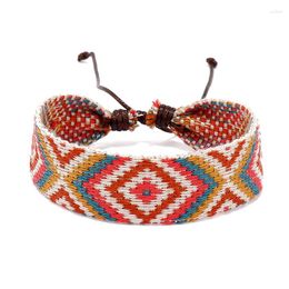 Charm Bracelets Women Jewelry Vintage Rhombus Plaid Fabric Weaved Bracelet Ethnic Handmade Wristbands Friendship Men Summer