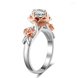 Wedding Rings Rose Flower Ring Women Elegant White Cubic Zirconia Engagement Silver Colour Zircon Jewellery Anillos Mujer Gift