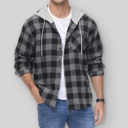 Men's Casual Shirts Mens Flannel Hoodie Plaid For Men Regular Fit Shirt Jackets Button Down Long Sleeve Lightweight US Size XXL