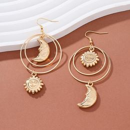 Hoop Earrings Fashion Dangle Rhinestone Moon Sun Shape Accessories Shiny Jewellery For Women Girls Gifts