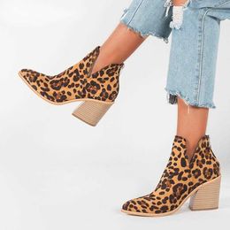 Women Early Winter Ankle Boots Leopard Female Zipper Casual Black Cowboy Square Heel Booties Shoes Zapatos De Mujer 230922