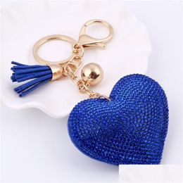 Key Rings Heart Keychain Leather Tassel Holder Fashion Metal Crystal Rhinestone Chain Keyring Charm Bag Pendant Gift Wholesale Drop De Dhids