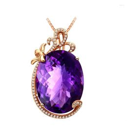 Chains 14K Rose Gold 45 Cm Necklace Jewelry Real Amethyst Pendant Bizuteria Female Gemstone Chalcedony Girls