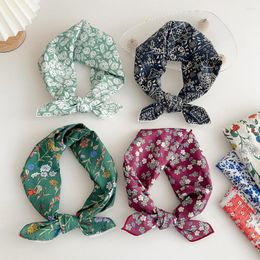 Scarves 58cm Cotton Linen Scarf Floral Print Bandanas Small Shawl Neckerchief Sunscreen Headscarf Hijabs Sweet Fashion Square