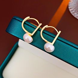 Hoop Earrings Design Korean Minimalist Letter Pearl Hollow For Women Fashion Sweet Imitation Jewellery Gifts