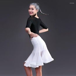 Stage Wear Women Latin Dance Skirt For Dancing Dress Samba Tango Practice White Adult Competition