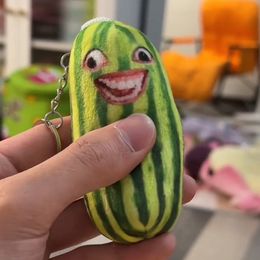 Plush Keychains Funny Watermelon Strips Plush Keychain Creative Fruit Doll Keyring Women Backpack Bag Pendant Kids Birthday Gift Accessories 230925