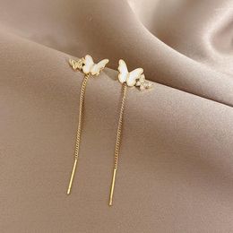 Dangle Earrings Charming Double Butterfly Long Tassel Line For Women Zircon Inlaid Water Drop Korean Fashion Jewellery