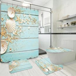 Shower Curtains Beach Shell Starfish Curtain Bathroom Mat Home Decor With Hooks Easily Hanging Waterproof Polyester Fabric 180x180cm