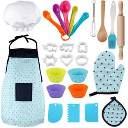 Kitchens Play Food Children Cooking Baking Set Kitchen Toys Role Chef Hat Gloves Utensil Kitchenware Toddler Dress Up Girls 230925