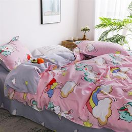 Cartoon Unicorn Children Bed Linen Set Soft Comfortable Soft Bedclothes Bed Cover Pillowcase Sheet Girls Bedding Set for Adults LJ256S