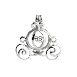 Pearl Cage Cinderella Pumpkin Carriage Locket Wishing Gift 925 Sterling Silver Jewellery Pendant Mountings 5 Pieces288e