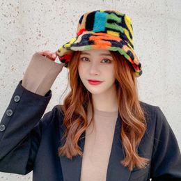 Stingy Brim Hats Fashion Winter Hat Fur Bucket for Women Letter Zebra Leopard Warm Panama Black White Vintage Fisherman Bucket 230916