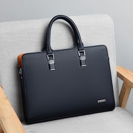 Briefcases Genuine Leather Men Briefcases With Zipper Horizontal Handbag For Documents Office Shoulder Messenger Bag Male Laptop Bag 230925