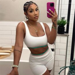 Women's Tracksuits Ladies Solid Color Sleeveless Square Neck Vest & Fitness Shorts Summer Home Classic Sexy Sports Set