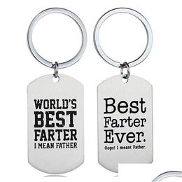 Key Rings 12Pcs/Lot Best Farter Ever Oops I Mean Father Dad Mother Keychain Stainless Steel Keyring Heart Family Jewellery Daddy Chain F Dhsry