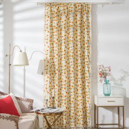 Curtain American Cotton Linen Sunflower With Tassel Home Window Thick Blackout Drapes Bay Curtains For The Living Room