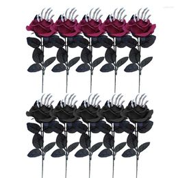 Decorative Flowers 5 Pack Black Roses Artificial Silks Horn Rose Halloween Floral Picks Dark Series For Wedding Party Home Decoration