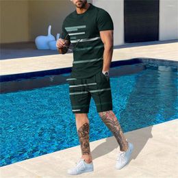 Men's Tracksuits Clothes Men T-shirt Top Suits Plus Size 3D Printed Color Block Graphic Fashion Designer Round Neck Ropa Short Sleeve 2 Pcs