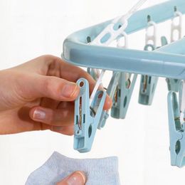 Hangers Sock Drying Rack 32Clips Swivel Clothes Dryer Lingerie Clip Foldable Portable Laundry