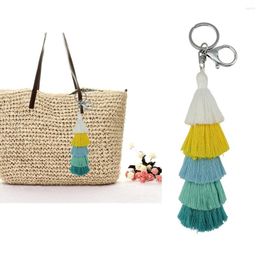 Keychains ZWPON Long Layered Tassel Keychain 2023 Fashion Women Bag Accessories Holder Charm Jewelry Cute Pompom Key Rings Wholesal