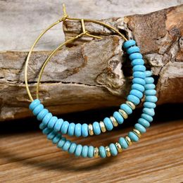 Hoop Earrings Vintage Turquoise Beaded Women Fashion 40mm Golden Ear Hoops Glass Imitation Pearl Jewellery