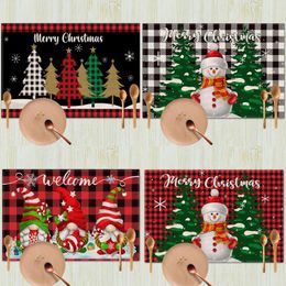 Table Mats 42x32cm Christmas Tree Cute Animal Decorations Placemat Linen Dining Pad Bowl Coffee Cup Mat Tablecloth