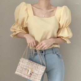 Women's Blouses S-3XL For Women Solid Sweet Lantern Sleeve Daily Classic Summer All-match Young Ulzzang Style College Simple Slim Ly