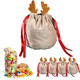 Christmas Reindeer Candy Gift Bag Velvet Santa Sacks Drawstring Gift Bags Christmas Decoration Kids New Year Party Gifts