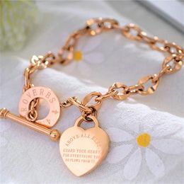 Fashion Love Jewelry Women Charm Bracelet Rose Gold Stainless Steel Bangles Silver Love Heart Bracelets For Birthday Gift2690