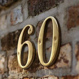 Garden Decorations Solid Brass 4" 100mm Letters Modern House Number Apartment door numbers Home Number Mailbox Address Outdoor Sign Plates #0-9 230925
