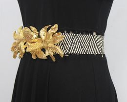 Belts Women's Runway Fashion Gold Fish Buckle Knitted Cummerbunds Female Dress Corsets Waistband Decoration Wide Belt R1538