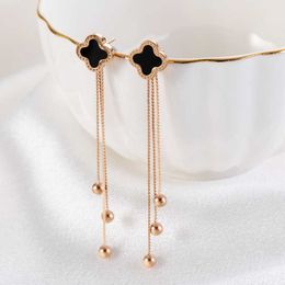 Designer earrings four-leaf Clover luxury top Jewellery tassel titanium steel Earrings female ear thread rose gold versatile Van Clee gift