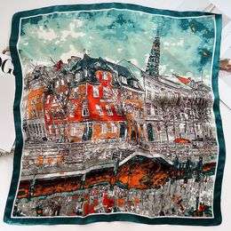 French art oil painting printed silk scarf new fashion 70 small square scarf women decorative scarf foreign style tie headband headscarf Q230925