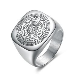 Solomon Rings for Men Silver Color Magic Runes Stainless Steel Signet Rings Pagan Amulet Male Jewelry277v