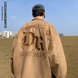 Men's Jackets Japanese Suede Jacket Men Women Letter Embroidery Bomber Y2k Vintage Varsity Loose Zipper Baseball Coat Autumn 2023 230925