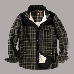 Men's Jackets Fall Winter Fleece Flannel Classic Plaid Jacket Camping Warm Lining Thick Cotton Buttons Shirt Male Clothing