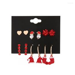 Dangle Earrings 6 Pairs/set Red Xmas Stocking Stud Christmas Gift Tiny Santa Hat Hoop Earring Cute Holiday Jewellery