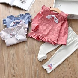 Clothing Sets Girls Clothes Bowknot Long-Sleeved T-Shirt White Leggings Kids Fashion Style Children's