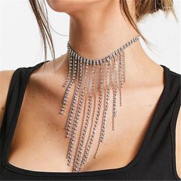 Pendant Necklaces Luxury Shine Rhinestone Longassel Necklace Elegant Fashion Crystal Collarbone Chain Claw Ladies Wedding Party Jewellery