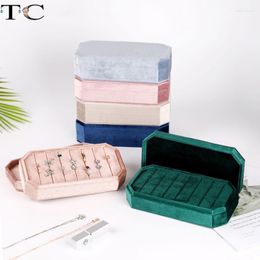 Jewelry Pouches High-Grade Velvet Ring Earrings Storage Display Tray Stand Dustproof Box